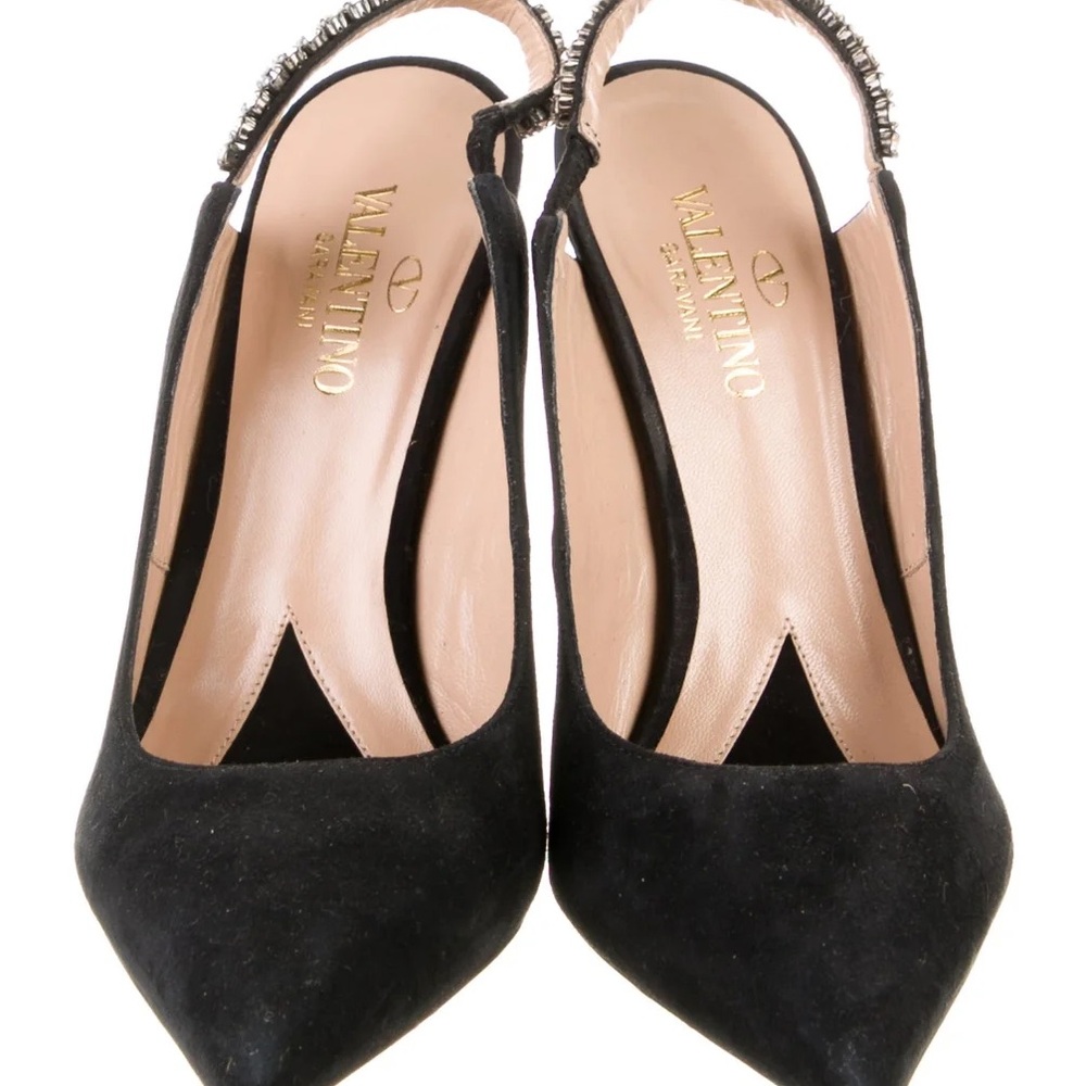 Valentino Suede Crystal Embellishments Slingback Pumps - Picture 3 of 9